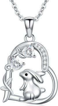 wholesale 925 Sterling Silver Rabbit in Heart Shape Pendant Necklace with Cubic Zirconia Stones - Cute  for Women Girlfriends Moms-Bunny