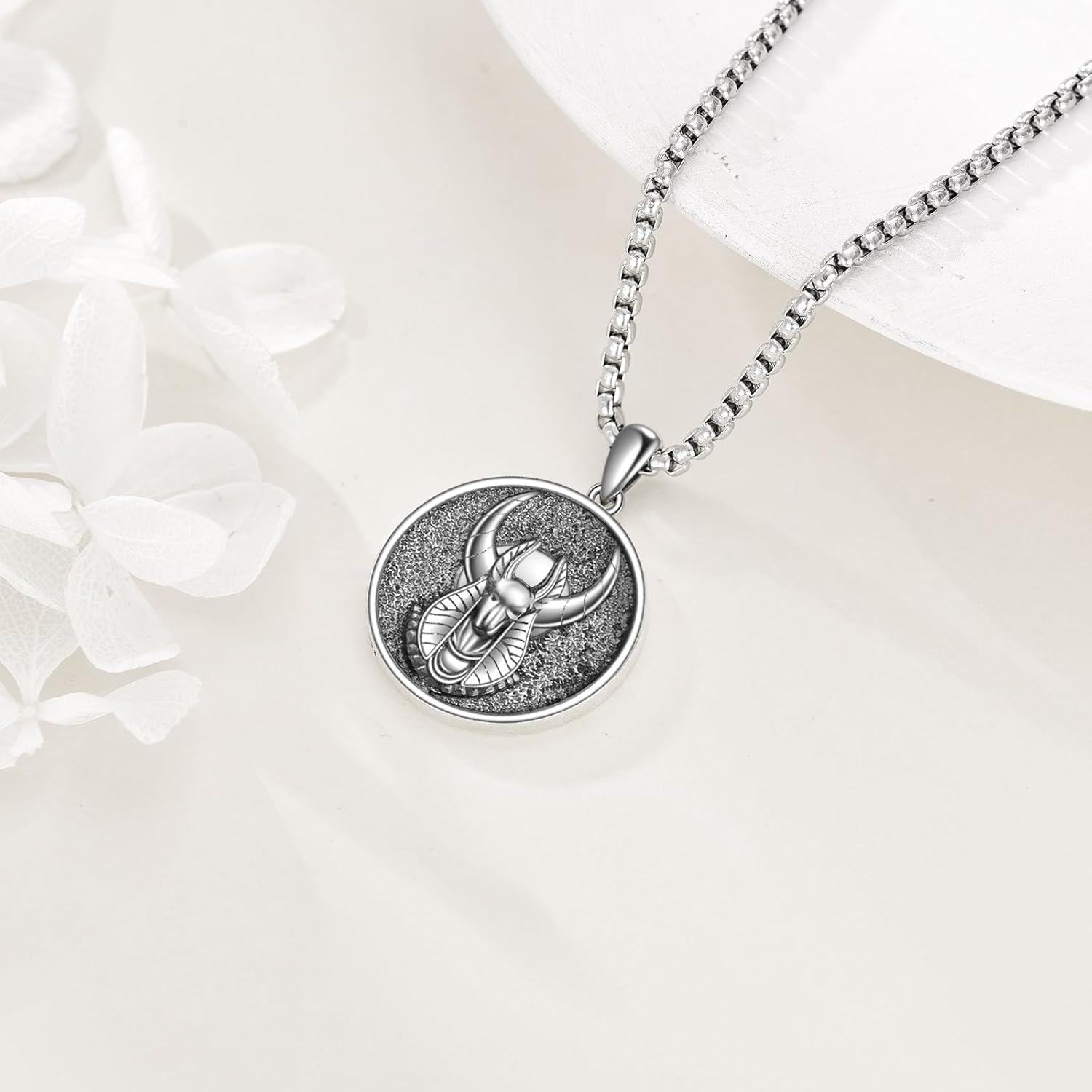 925 Sterling Silver Ancient Egypt Anubis Scarab & Eye Of Horus Charm Men's Pendant Necklaces  for Him 36 Chain Length-0-3