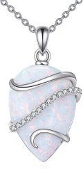 wholesale 925 Sterling Silver White Opal Teardrop Pendant Necklace 28.3x15.4mm 18 Chain for Women Gift-0-0