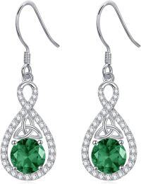 wholesale 925 Sterling Silver Crystal Teardrop Dangle Earrings Valentine s Birthday Gifts for Her-B 05-May-Emerald