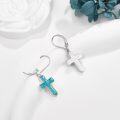 wholesale 925 Sterling Silver Turquoise Stone Cross Dangle Drop Earrings for Women-0-2