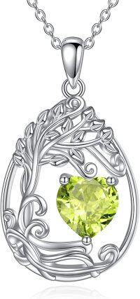 wholesale Sterling Silver Tree of Life Teardrop Pendant Gemstone Necklace-08-Aug-Peridot