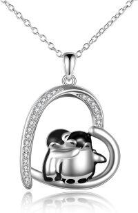 wholesale 925 Sterling Silver Penguin Heart Pendant Necklace for Women Gifts-A-Penguins