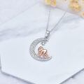 wholesale 925 Sterling Silver Crescent Moon Cat Riding Bicycle Rose Gold Cz Pendant Necklace-0-4