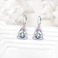 wholesale 925 Sterling Silver Pink Enamel Lucky Cat Abalone Shell Drop Leverback Earrings-0-1