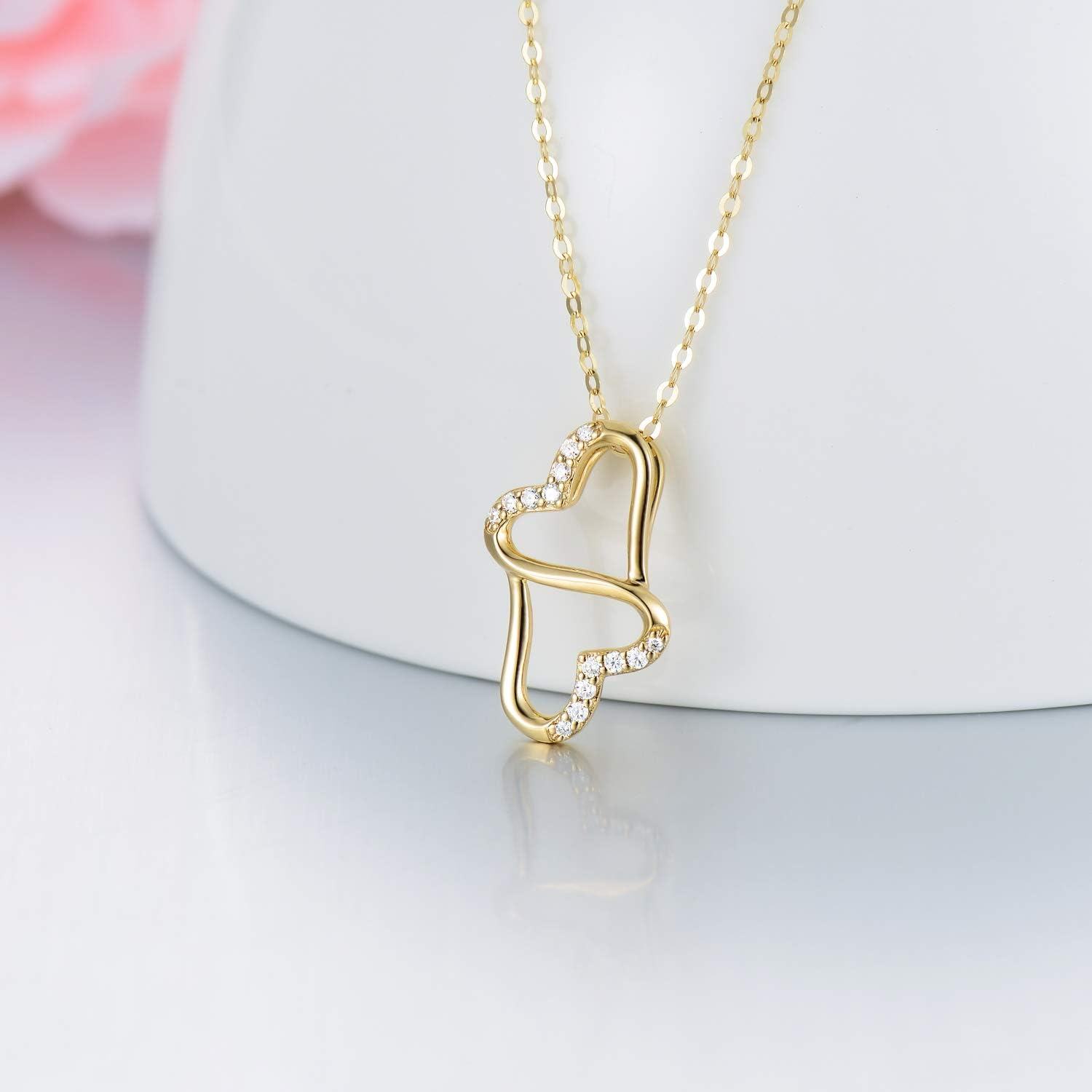 14K Gold Infinity Heart Necklace with Cubic Zirconia Pendants for Women - Eternal Love-0-3