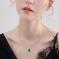 wholesale 14K Yellow Gold Lab-Created Emerald & Zirconia Oval Pendant Necklace-0-2