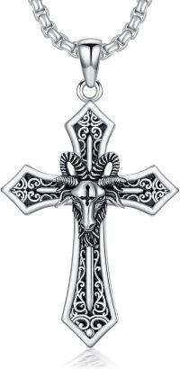 wholesale 925 Sterling Silver Mens Gothic Cross & Nail Anchor Skull Pendant Necklace -Satanic Cross