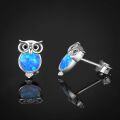 wholesale 925 Sterling Silver Blue Opal Owl Stud Earrings - Cute Animal Jewelry for Women-0-2