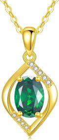 wholesale 14K Gold Emerald Necklace for Women 16+1+1 Inch May Birthstone Gift-0-0