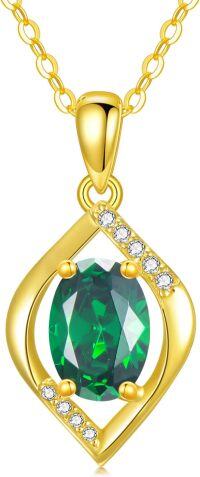 wholesale 14K Gold Emerald Necklace for Women 16+1+1 Inch May Birthstone Gift-Gold-style 1