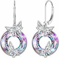 wholesale TOUPOP Butterfly Leverback Earrings For Women Sterling Silver Crystal Earrings Dangle Earrings Butterfly Jewelry With Purple Christmas Xmas Birthday Gifts For Her Women Mom Grandma -undefined