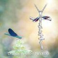 wholesale 925 Sterling Silver Dragonfly Faith Cross Pendant Necklace Platinum Plated Enamel Wings Jewelry For Women-0-4