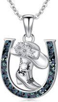 wholesale Sterling Silver Stone Western Cowboy Horseshoe Necklace Cowgirl Gift-0-0