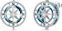 wholesale 925 Sterling Silver Crystal Blue Ocean Compass Stud Earrings Graduation Gift-Blue