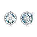 wholesale 925 Sterling Silver Crystal Blue Ocean Compass Stud Earrings Graduation Gift-0-0