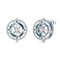wholesale 925 Sterling Silver Crystal Blue Ocean Compass Stud Earrings Graduation Gift-Blue
