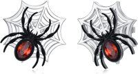 wholesale 925 Sterling Silver Spider Web Stud Earrings with Red Crystal Eyes Halloween  for Women-Spider