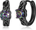wholesale Black 925 Sterling Silver Rainbow Stone Norse Viking Celtic Knot Huggie Hoop Earrings 8mm Diameter-0-0