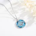 wholesale 925 Sterling Silver Round Pendant with Blue Stone and Pentagram Design Witch's Knot Necklace-0-4