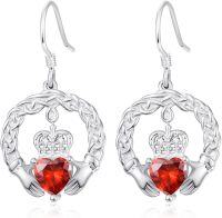 wholesale 925 Sterling Silver with Birthstone Claddagh Earrings for Women Irish Celtic Jewelry Gifts-07-July-Lab Created Ruby