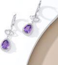 wholesale Sterling Silver Amethyst & Zircon Pear Dangle Earrings, 10x7mm Gemstone, 5A Zircon, 4.6g, Hypoallergenic, Gift for Women-0-3