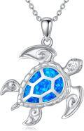 wholesale 925 Sterling Silver Blue Opal Sea Turtle Necklace with Chain for Women Girls-0-0