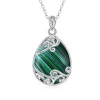 wholesale 925 Sterling Silver Filigree Teardrop Pendant Necklace for Women-TT-Malachite Filigree Necklace
