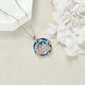 wholesale 925 Sterling Silver Blue Crystal Rose Flower Sisters Circle Pendant Necklace-0-4