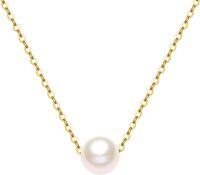 wholesale 14K Gold Chain with Freshwater Pearl Pendant (8mm) - Elegant Minimalist Design-Yellow Gold