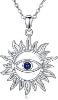 wholesale 925 Sterling Silver Lapis Lazuli Evil Eye Sun Pendant Necklaces Spiritual Protection s for Women and Men with 18+2 Chain-Sun Evil Eye
