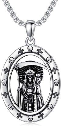 wholesale 925 Sterling Silver Aztec Skull and Owl Pendant Necklace for Men-Santa Muert