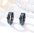 wholesale Black 925 Sterling Silver Turquoise Stone Viking Celtic Cross Huggie Hoop Earrings 15mm for Women Men Gifts-0-2