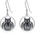 wholesale 925 Sterling Silver Angel Cat Drop Earrings with Black Enamel and Wings - Halloween Gift for Girls & Women-0-0