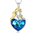 TOUPOP 925 Sterling Silver Crystals Mother Son Pendant Birthday Jewelry-0-0