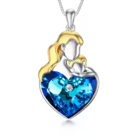 TOUPOP 925 Sterling Silver Crystals Mother Son Pendant Birthday Jewelry-undefined