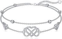wholesale TOUPOP Heart Celtic Knot Anklet For Women 925 Sterling Silver Adjustable Foot Double Layered Chain Anklet Bracelets Celtic Jewelry Christmas Birthday Gifts For Her Mother Friend -undefined