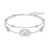 TOUPOP Sterling Silver Heart Celtic Knot Adjustable Double Layer Anklet-undefined