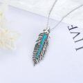 wholesale 925 Sterling Silver Turquoise Feather Pendant Necklace - Western Bohemian Style-0-3