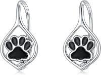 wholesale 925 Sterling Silver Teardrop Paw Print Dangle Drop Hoop Earrings for Women's -04-Paw Print