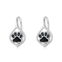 wholesale 925 Sterling Silver Teardrop Paw Print Dangle Drop Hoop Earrings for Women's -04-Paw Print