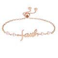 wholesale 925 Sterling Silver Plated Rose Gold Metal Freshwater Pearl Faith Cross Adjustable Bracelet for Women - Dainty Double Chain Christian -0-0
