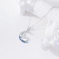 wholesale 925 Sterling Silver Moon & Stingray Pendant Necklace with Blue Enamel and Cubic Zirconia for Women's Ocean Jewelry-0-2