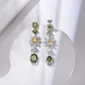 wholesale 925 Sterling Silver Green Cushion Cut Drop Earrings with Yellow and White Stones-0-4
