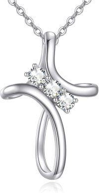 wholesale 925 Sterling Silver April Birthstone Cross Pendant Necklace with Rose Design-04-Apr-White Zirconia