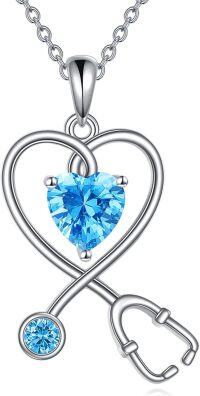 wholesale 925 Sterling Silver Birthstone Stethoscope Heart Necklace for Nurse-December birthstone