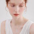 wholesale 925 Sterling Silver Cross with Blue Moonstone and Cubic Zirconia Pendant Necklace for Women Girls-0-2