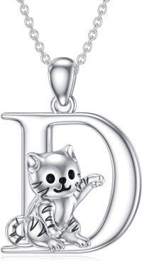 wholesale Silver A Z Alphabet Pendant Necklace Cat Initial Gift for Women-D