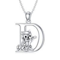 wholesale 925 Sterling Silver Letter E Pendant With Cat Design-D