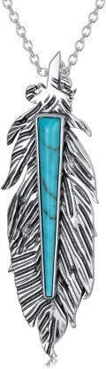 wholesale 925 Sterling Silver Turquoise Feather Pendant Necklace - Western Bohemian Style-0-0